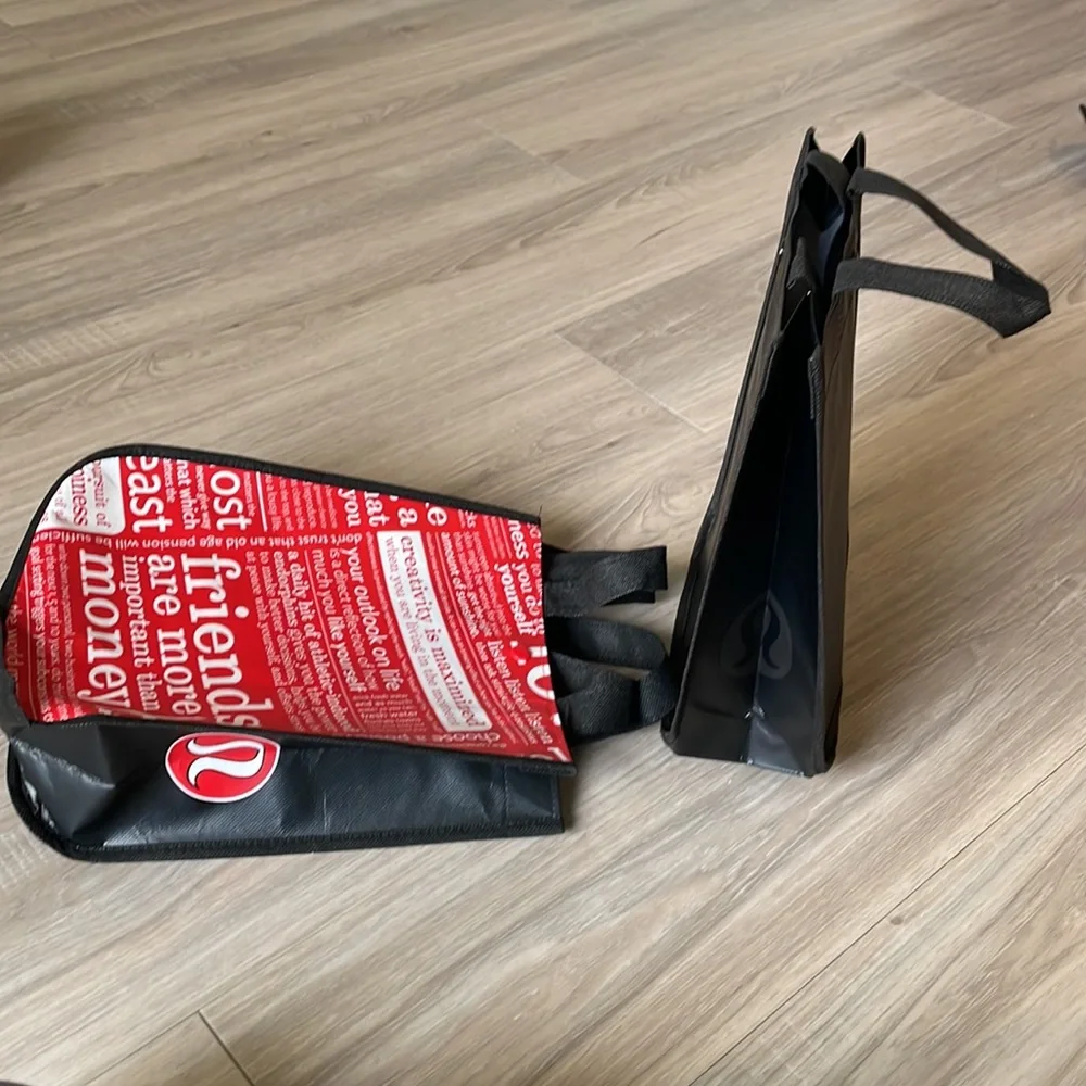 Set of 2 Authentic Lululemon Reusable Tote Bags – Black & Red | New